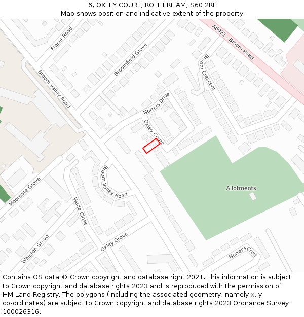 6, OXLEY COURT, ROTHERHAM, S60 2RE: Location map and indicative extent of plot