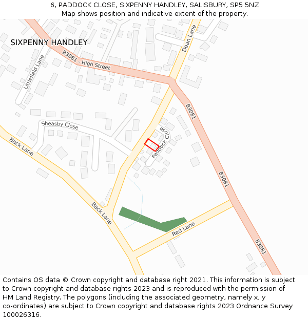 6, PADDOCK CLOSE, SIXPENNY HANDLEY, SALISBURY, SP5 5NZ: Location map and indicative extent of plot