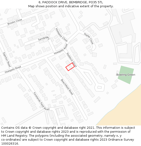 6, PADDOCK DRIVE, BEMBRIDGE, PO35 5TL: Location map and indicative extent of plot