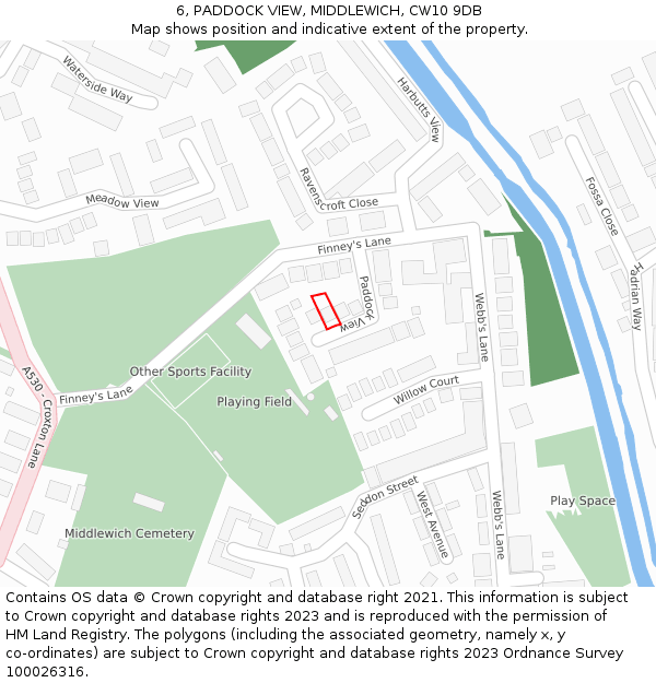 6, PADDOCK VIEW, MIDDLEWICH, CW10 9DB: Location map and indicative extent of plot