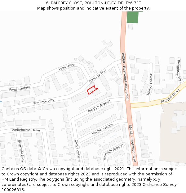 6, PALFREY CLOSE, POULTON-LE-FYLDE, FY6 7FE: Location map and indicative extent of plot