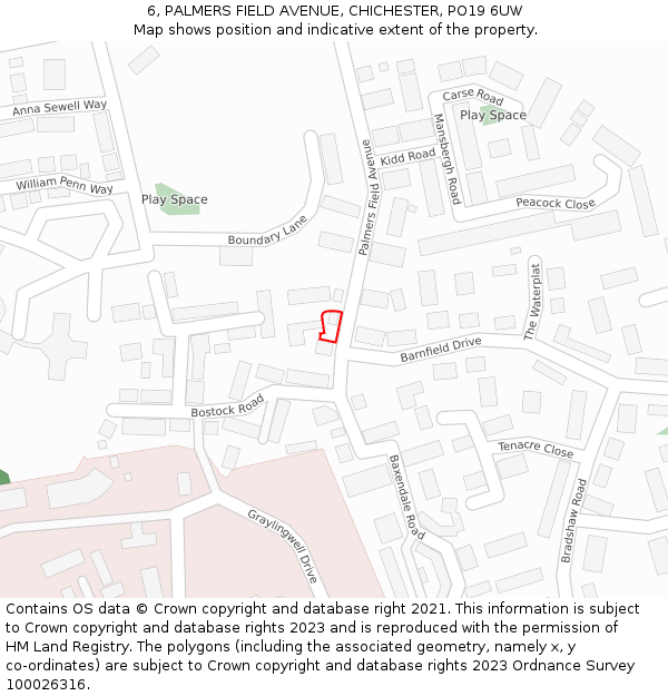 6, PALMERS FIELD AVENUE, CHICHESTER, PO19 6UW: Location map and indicative extent of plot