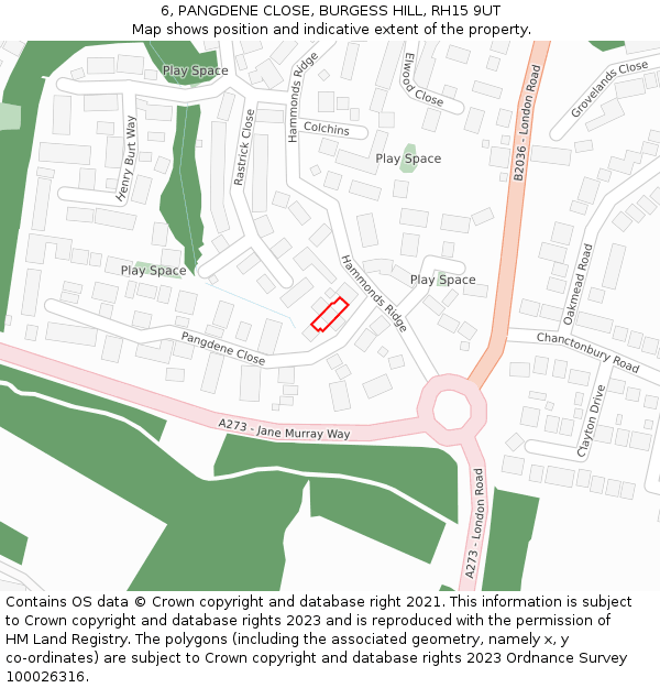 6, PANGDENE CLOSE, BURGESS HILL, RH15 9UT: Location map and indicative extent of plot