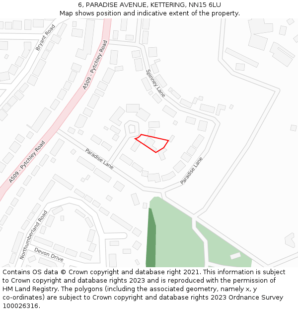 6, PARADISE AVENUE, KETTERING, NN15 6LU: Location map and indicative extent of plot