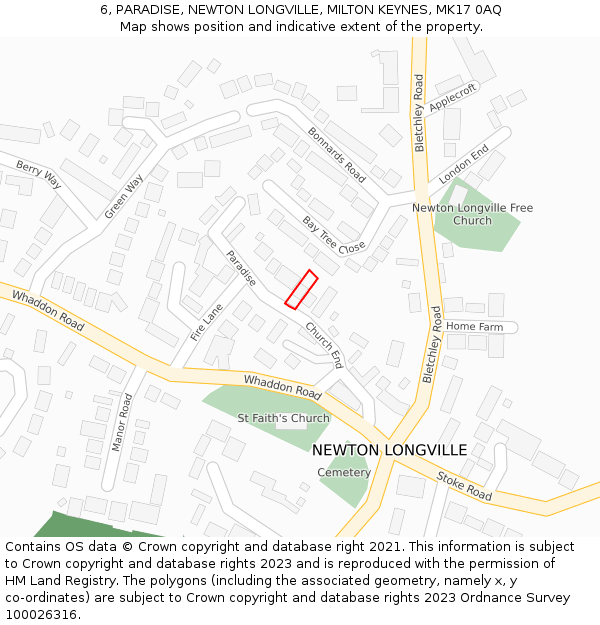 6, PARADISE, NEWTON LONGVILLE, MILTON KEYNES, MK17 0AQ: Location map and indicative extent of plot