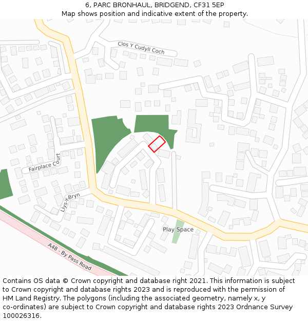 6, PARC BRONHAUL, BRIDGEND, CF31 5EP: Location map and indicative extent of plot