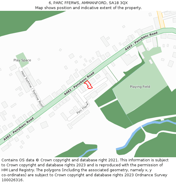 6, PARC FFERWS, AMMANFORD, SA18 3QX: Location map and indicative extent of plot