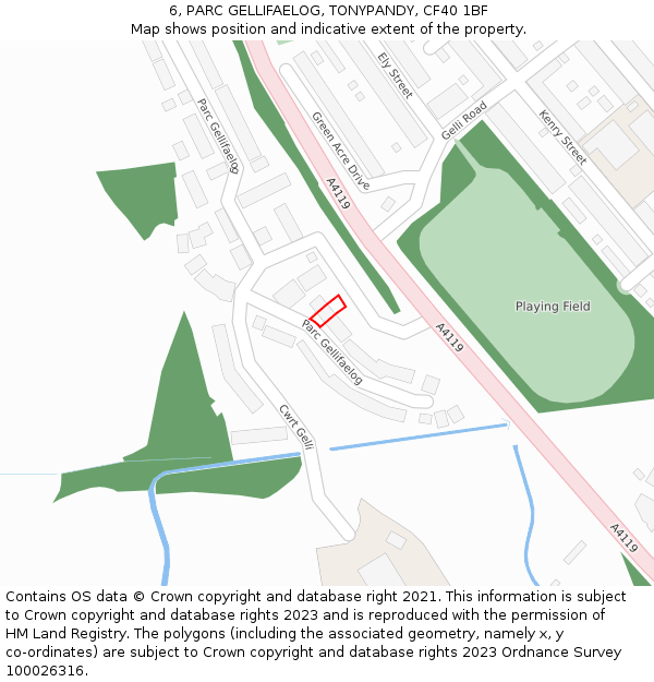 6, PARC GELLIFAELOG, TONYPANDY, CF40 1BF: Location map and indicative extent of plot