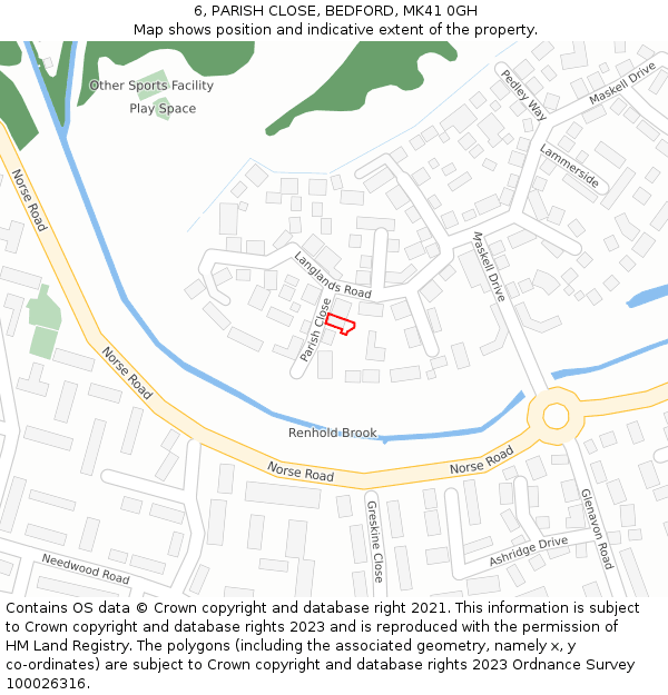 6, PARISH CLOSE, BEDFORD, MK41 0GH: Location map and indicative extent of plot