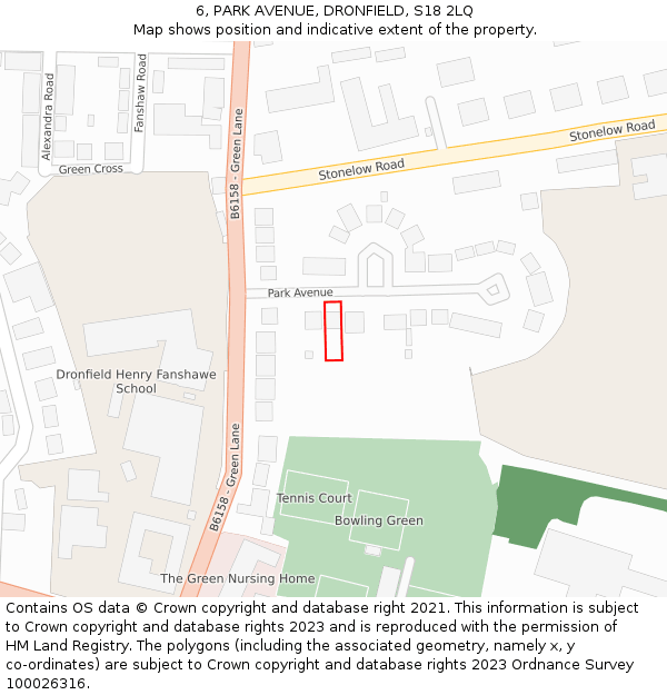 6, PARK AVENUE, DRONFIELD, S18 2LQ: Location map and indicative extent of plot