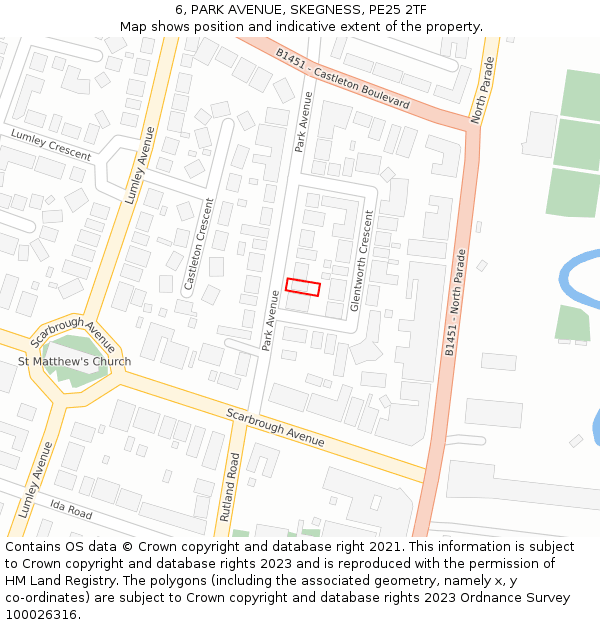 6, PARK AVENUE, SKEGNESS, PE25 2TF: Location map and indicative extent of plot