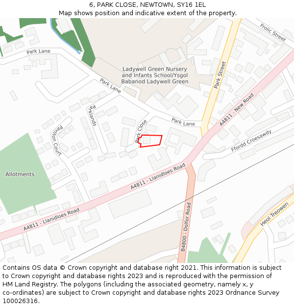 6, PARK CLOSE, NEWTOWN, SY16 1EL: Location map and indicative extent of plot