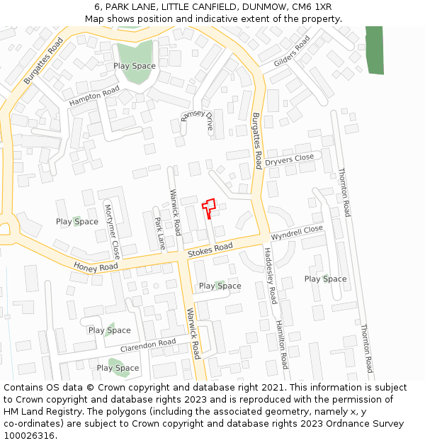 6, PARK LANE, LITTLE CANFIELD, DUNMOW, CM6 1XR: Location map and indicative extent of plot