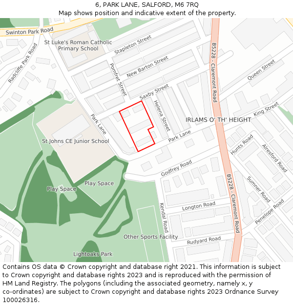 6, PARK LANE, SALFORD, M6 7RQ: Location map and indicative extent of plot