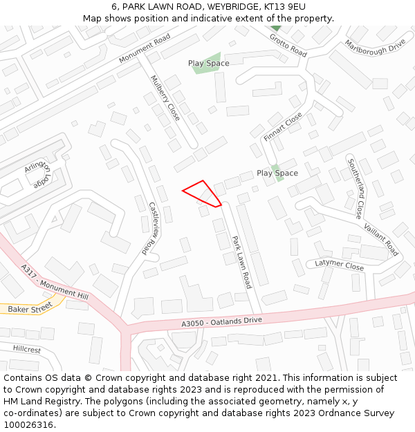 6, PARK LAWN ROAD, WEYBRIDGE, KT13 9EU: Location map and indicative extent of plot