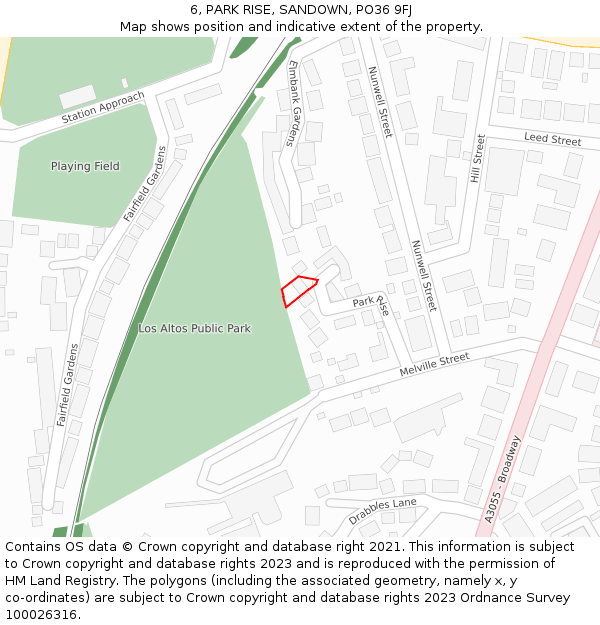 6, PARK RISE, SANDOWN, PO36 9FJ: Location map and indicative extent of plot