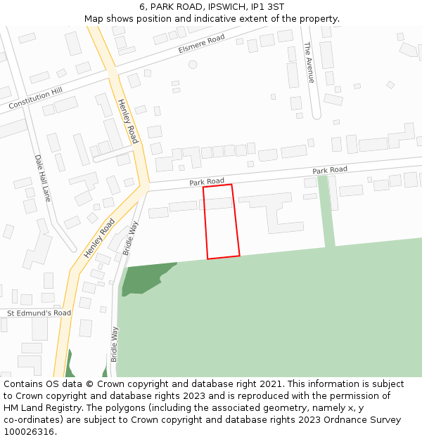6, PARK ROAD, IPSWICH, IP1 3ST: Location map and indicative extent of plot