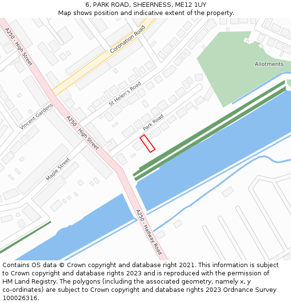 6, PARK ROAD, SHEERNESS, ME12 1UY: Location map and indicative extent of plot