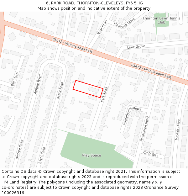 6, PARK ROAD, THORNTON-CLEVELEYS, FY5 5HG: Location map and indicative extent of plot