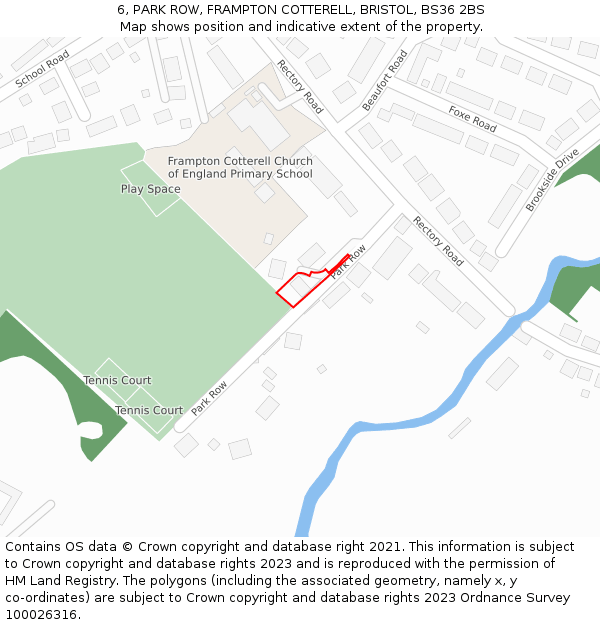 6, PARK ROW, FRAMPTON COTTERELL, BRISTOL, BS36 2BS: Location map and indicative extent of plot