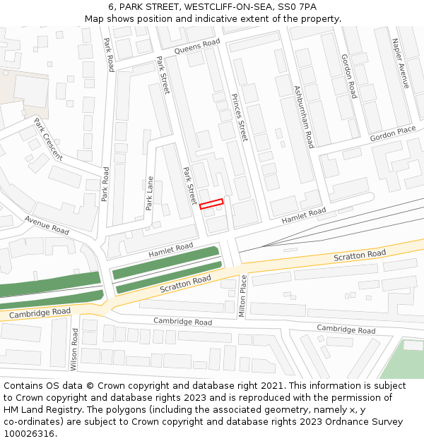 6, PARK STREET, WESTCLIFF-ON-SEA, SS0 7PA: Location map and indicative extent of plot