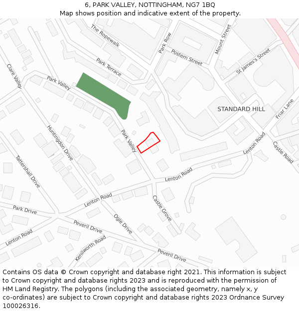 6, PARK VALLEY, NOTTINGHAM, NG7 1BQ: Location map and indicative extent of plot