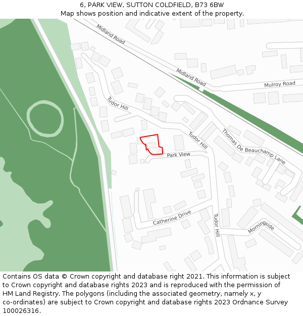 6, PARK VIEW, SUTTON COLDFIELD, B73 6BW: Location map and indicative extent of plot