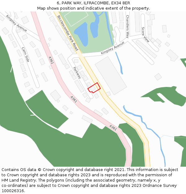 6, PARK WAY, ILFRACOMBE, EX34 8ER: Location map and indicative extent of plot