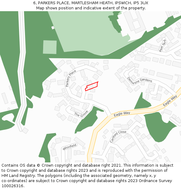 6, PARKERS PLACE, MARTLESHAM HEATH, IPSWICH, IP5 3UX: Location map and indicative extent of plot