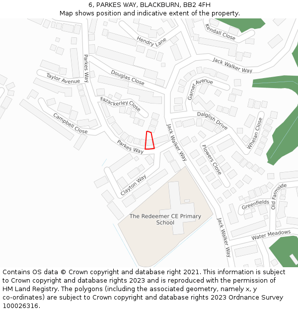 6, PARKES WAY, BLACKBURN, BB2 4FH: Location map and indicative extent of plot