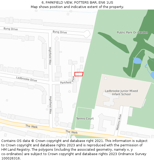 6, PARKFIELD VIEW, POTTERS BAR, EN6 1US: Location map and indicative extent of plot