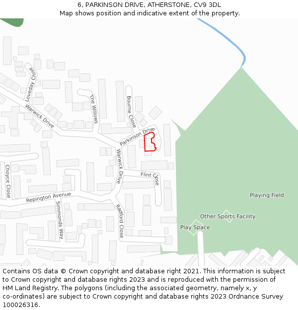 6, PARKINSON DRIVE, ATHERSTONE, CV9 3DL: Location map and indicative extent of plot