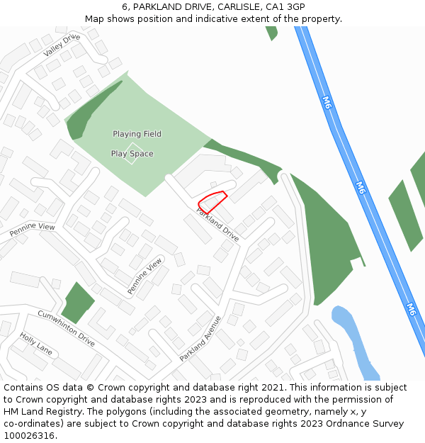 6, PARKLAND DRIVE, CARLISLE, CA1 3GP: Location map and indicative extent of plot