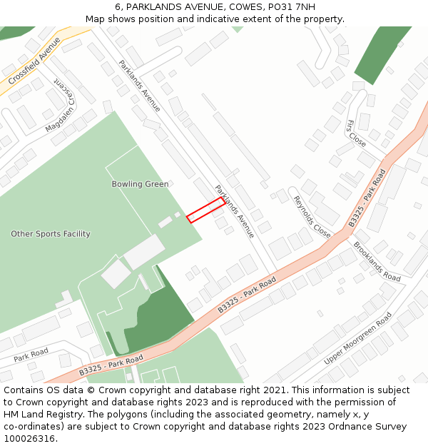 6, PARKLANDS AVENUE, COWES, PO31 7NH: Location map and indicative extent of plot