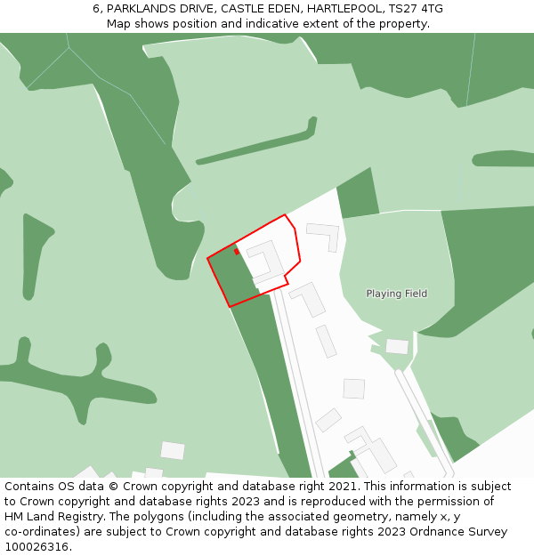 6, PARKLANDS DRIVE, CASTLE EDEN, HARTLEPOOL, TS27 4TG: Location map and indicative extent of plot