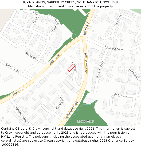 6, PARKLANDS, SARISBURY GREEN, SOUTHAMPTON, SO31 7WR: Location map and indicative extent of plot