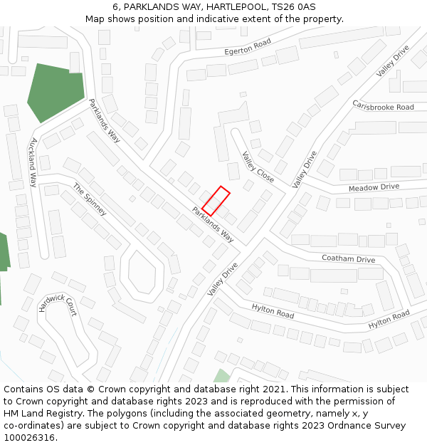 6, PARKLANDS WAY, HARTLEPOOL, TS26 0AS: Location map and indicative extent of plot