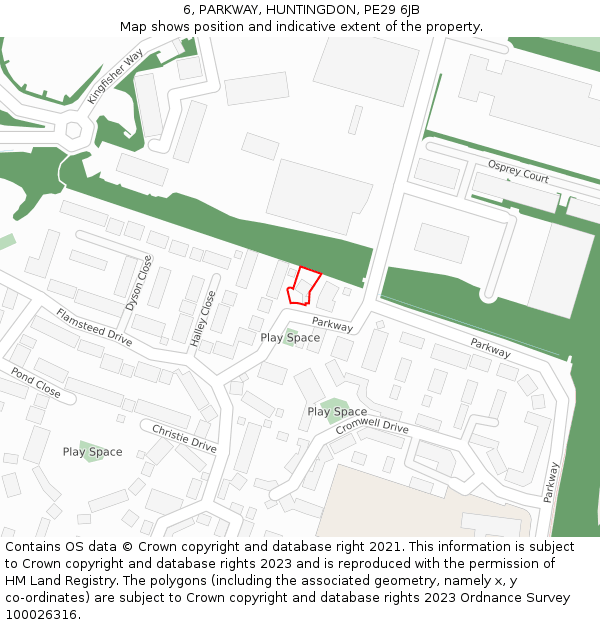 6, PARKWAY, HUNTINGDON, PE29 6JB: Location map and indicative extent of plot