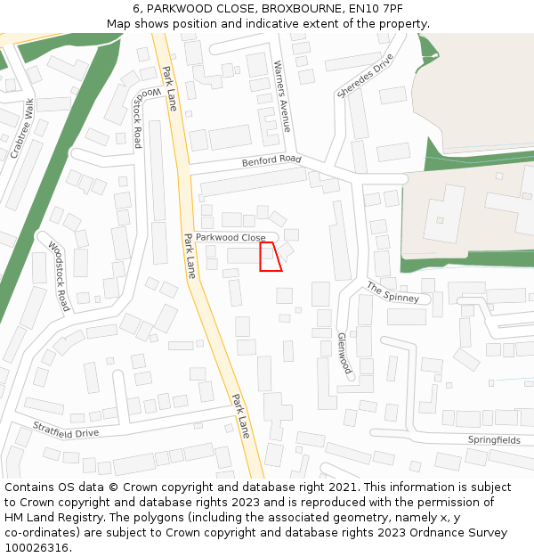 6, PARKWOOD CLOSE, BROXBOURNE, EN10 7PF: Location map and indicative extent of plot