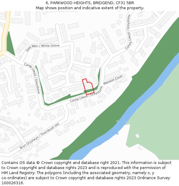 6, PARKWOOD HEIGHTS, BRIDGEND, CF31 5BR: Location map and indicative extent of plot