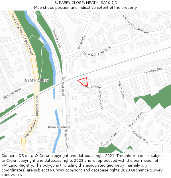 6, PARRY CLOSE, NEATH, SA10 7JD: Location map and indicative extent of plot