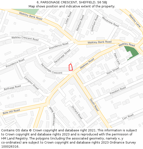 6, PARSONAGE CRESCENT, SHEFFIELD, S6 5BJ: Location map and indicative extent of plot