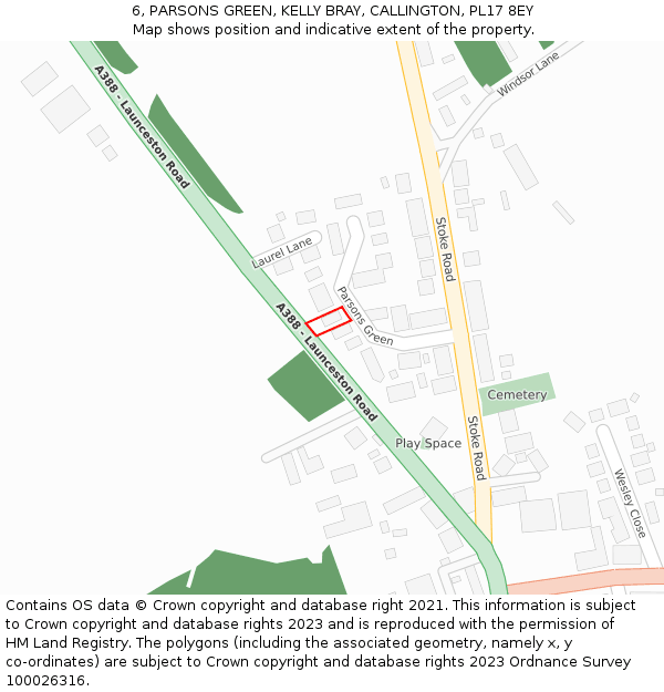 6, PARSONS GREEN, KELLY BRAY, CALLINGTON, PL17 8EY: Location map and indicative extent of plot