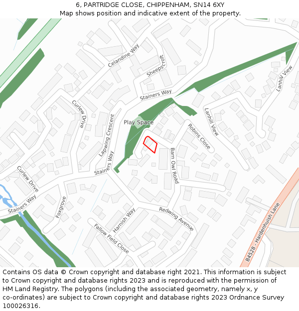 6, PARTRIDGE CLOSE, CHIPPENHAM, SN14 6XY: Location map and indicative extent of plot