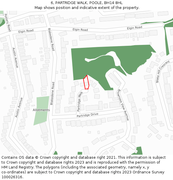 6, PARTRIDGE WALK, POOLE, BH14 8HL: Location map and indicative extent of plot