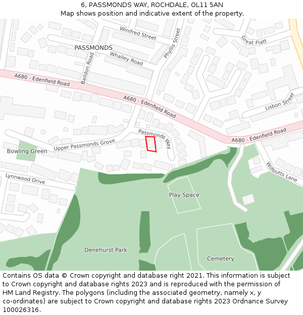 6, PASSMONDS WAY, ROCHDALE, OL11 5AN: Location map and indicative extent of plot