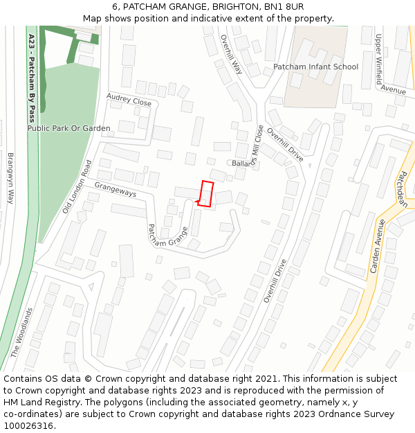 6, PATCHAM GRANGE, BRIGHTON, BN1 8UR: Location map and indicative extent of plot