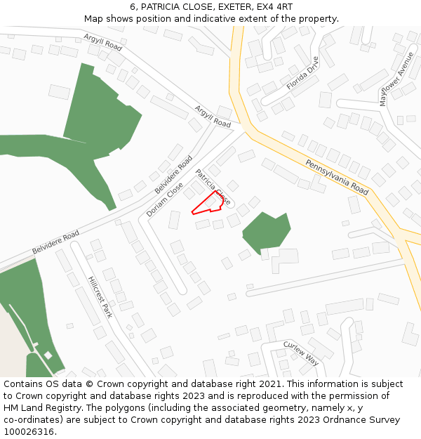 6, PATRICIA CLOSE, EXETER, EX4 4RT: Location map and indicative extent of plot