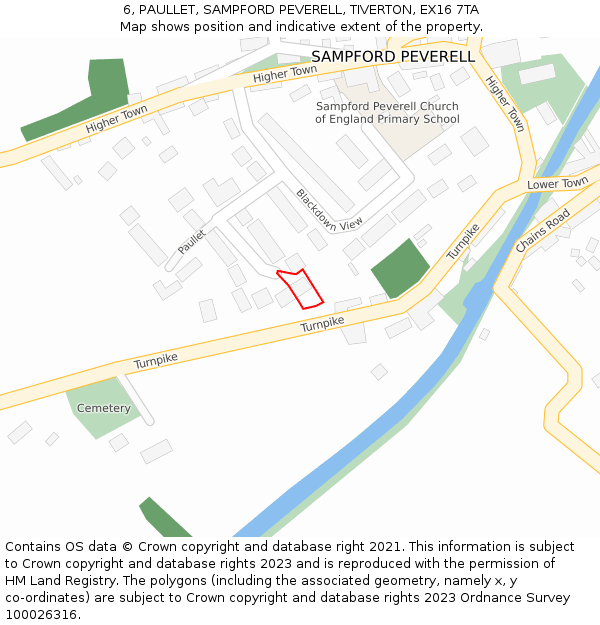 6, PAULLET, SAMPFORD PEVERELL, TIVERTON, EX16 7TA: Location map and indicative extent of plot