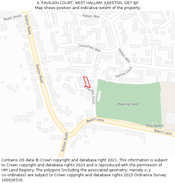 6, PAVILION COURT, WEST HALLAM, ILKESTON, DE7 6JY: Location map and indicative extent of plot